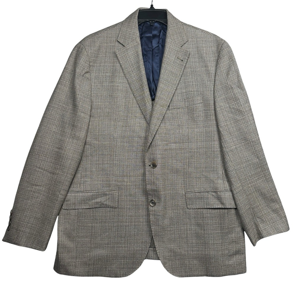 Jack Victor Elite Mens 42R Wool Blazer Blue Brown Micro Check Sport Coat Canada